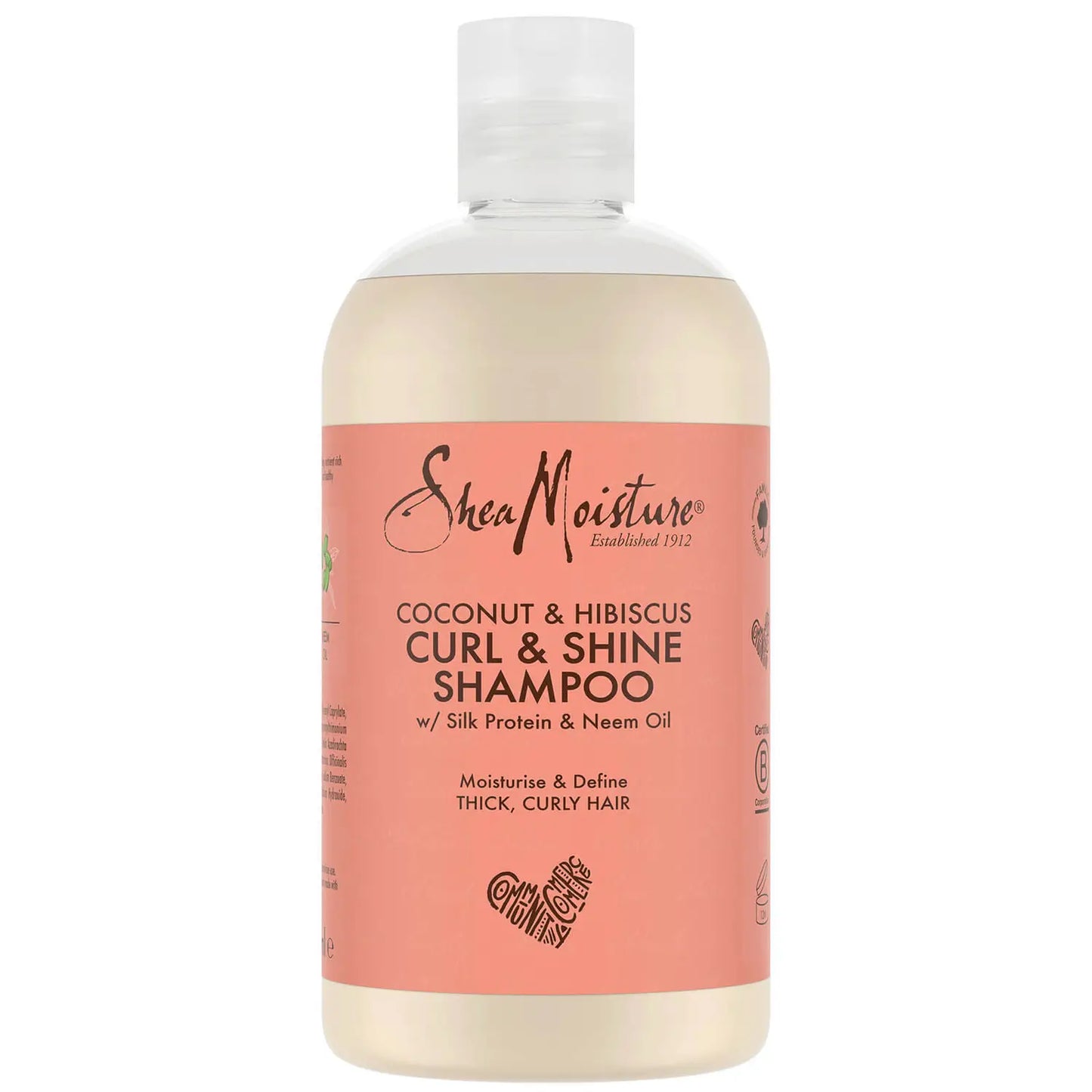 Shampo SHEA MOISTURE për kaçurrela dhe shkëlqim kokosi dhe hibiscus 384 ml