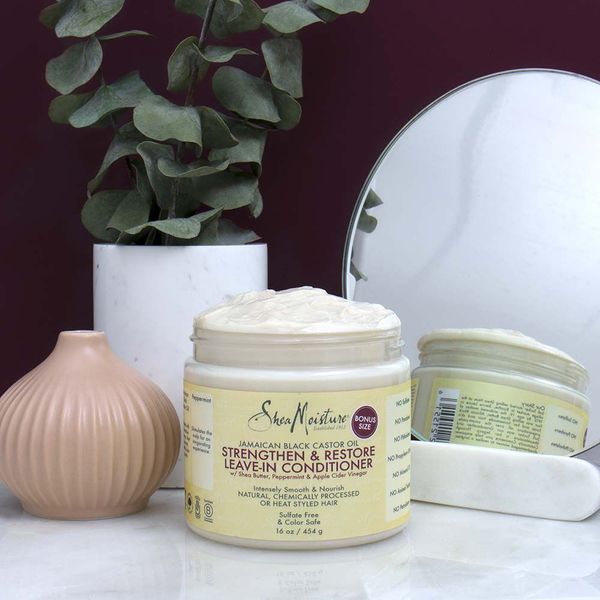 SHEA MOISTURE Vaji i kastorit të zi Xhamajkan për Forcimin, Rritjen dhe Rivendosjen Kondicioner Leave-In 431 ml