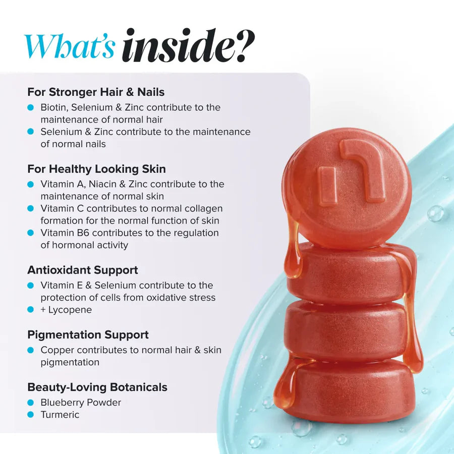 Novomins Hair, Skin & Nail Gummies – Vitamina për Flokë, Lëkurë dhe Thonj