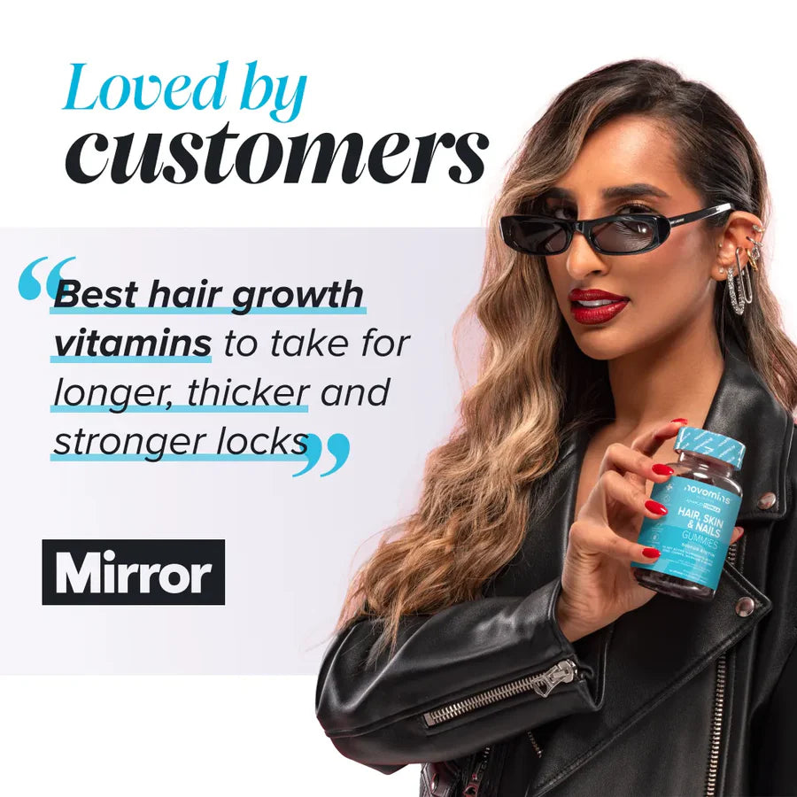 Novomins Hair, Skin & Nail Gummies – Vitamina për Flokë, Lëkurë dhe Thonj