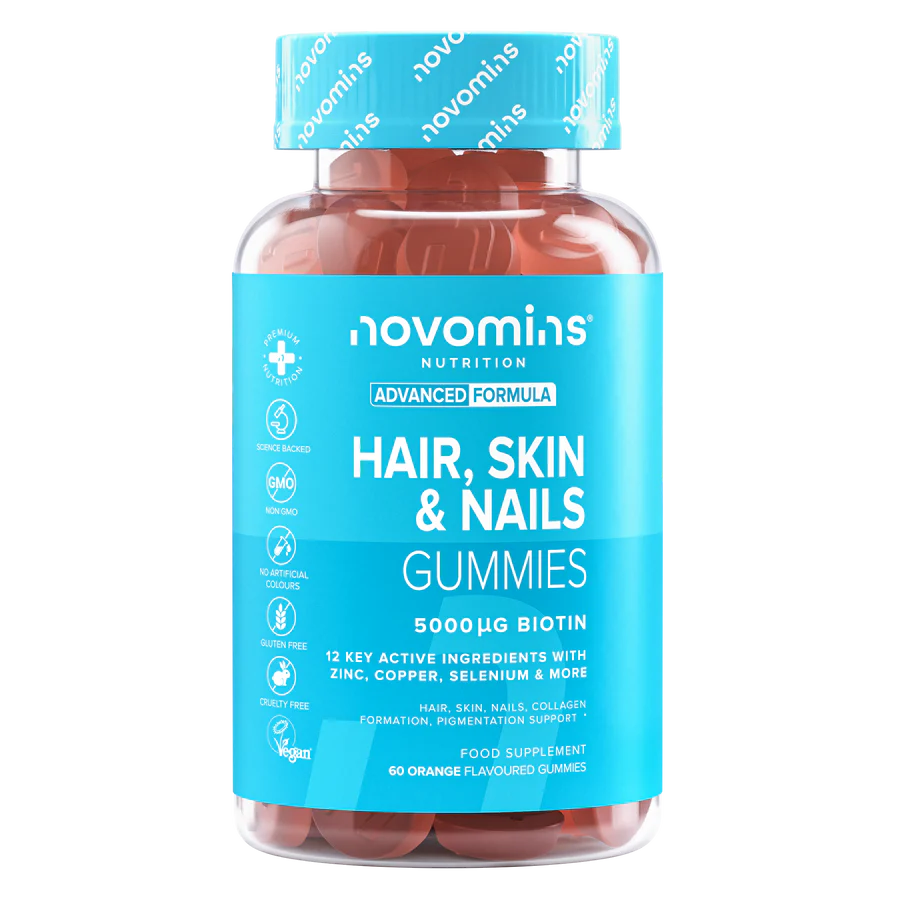 Novomins Hair, Skin & Nail Gummies – Vitamina për Flokë, Lëkurë dhe Thonj