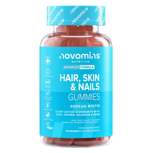 Novomins Hair, Skin & Nail Gummies – Vitamina për Flokë, Lëkurë dhe Thonj