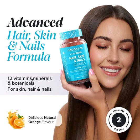 Novomins Hair, Skin & Nail Gummies – Vitamina për Flokë, Lëkurë dhe Thonj